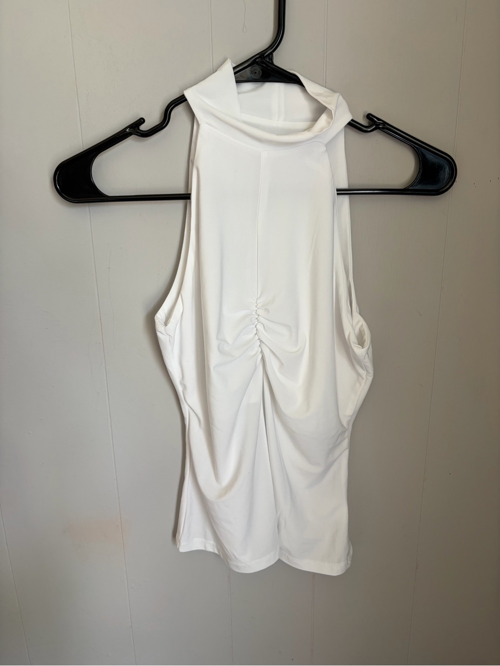 Susana Monaco White Sleeveless Mock Neck Tank with Center Ruched Back